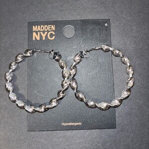Madden NYC Textured Silver Hoop Earrings